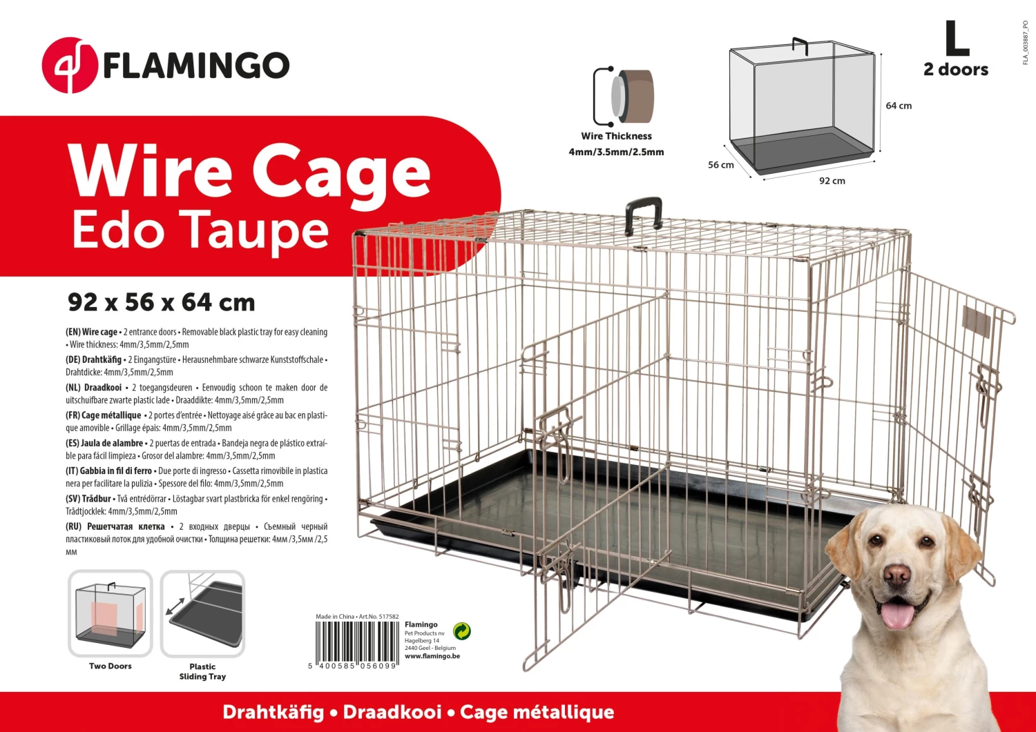 Flamingo Cage Pour Chien Ebo Taupe L 56x92x64cm – Image 2
